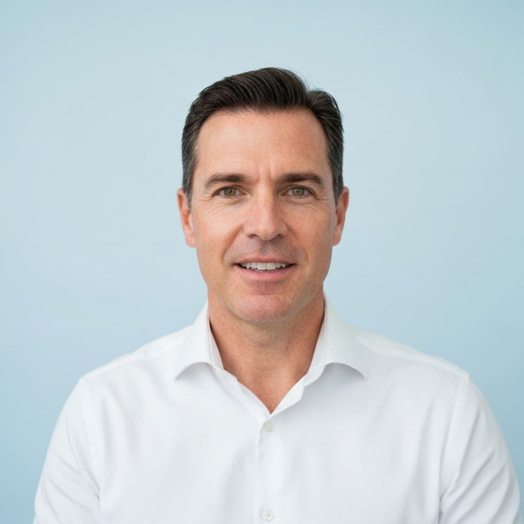 Mark S. giving a video testimonial, looking at camera